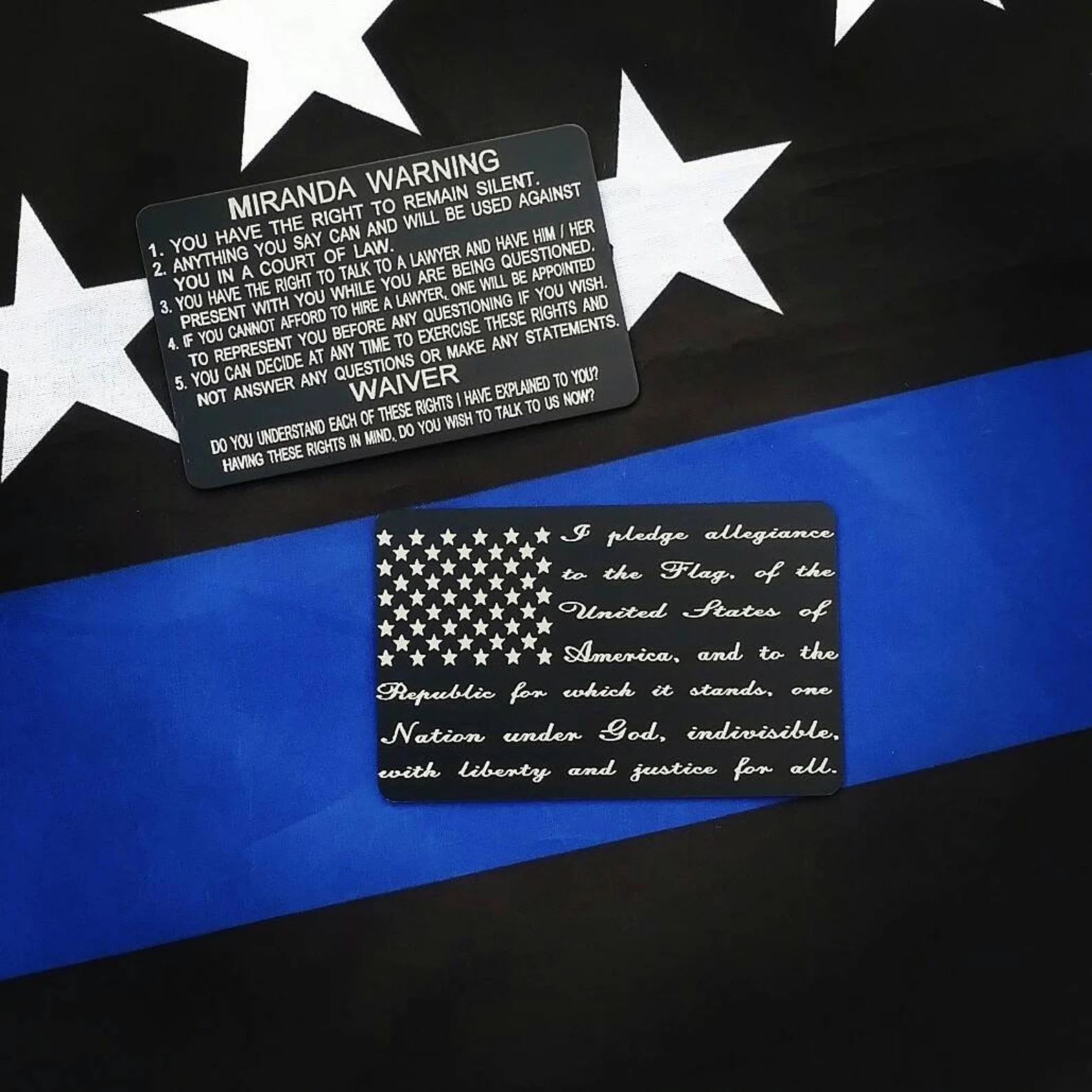 Metal Miranda Card with the Pledge of Allegiance
