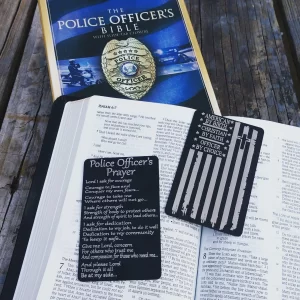 Black Police Officer's Prayer Engraved On A Metal Wallet Card